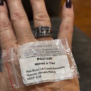 Silver Hematite Plated Ring with Alexandrite